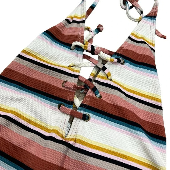 Billabong Striped Easy Daze Lace Up One Piece Swimsuit S - Picture 5 of 6